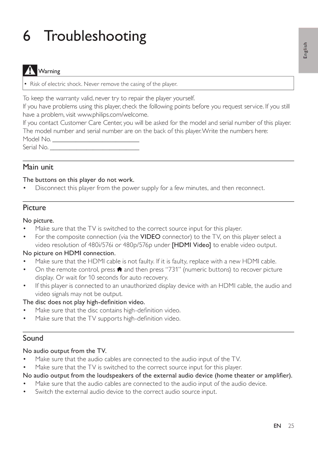 Philips BDP3406/F7 user manual Troubleshooting 