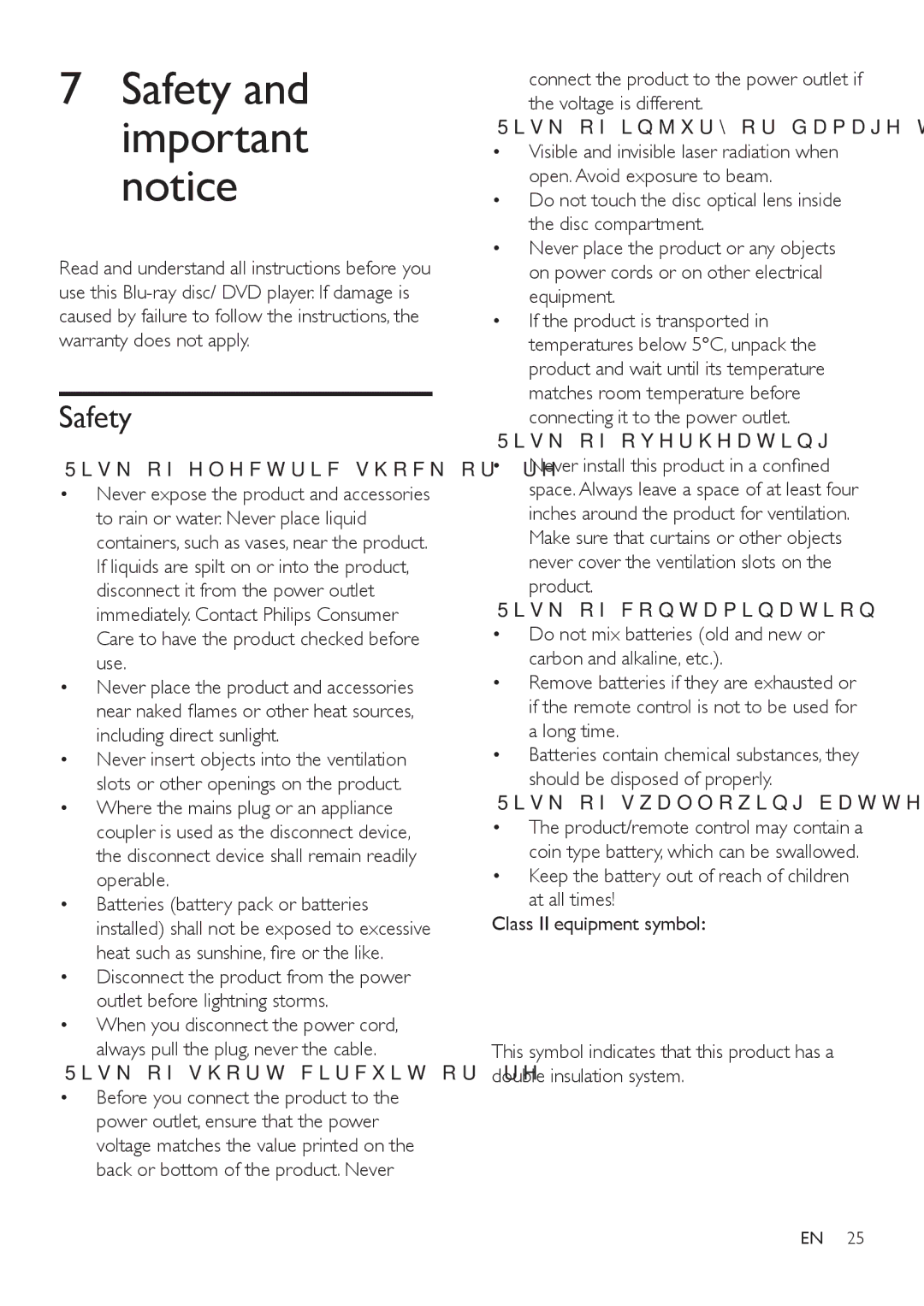 Philips BDP3480 user manual Safety 