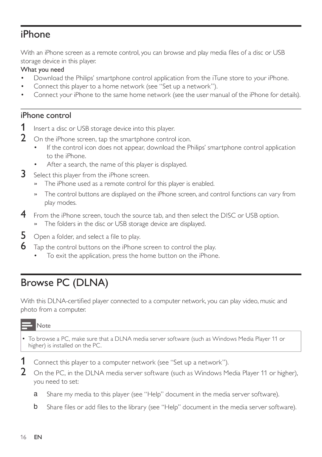 Philips BDP5200 user manual IPhone, Browse PC Dlna 