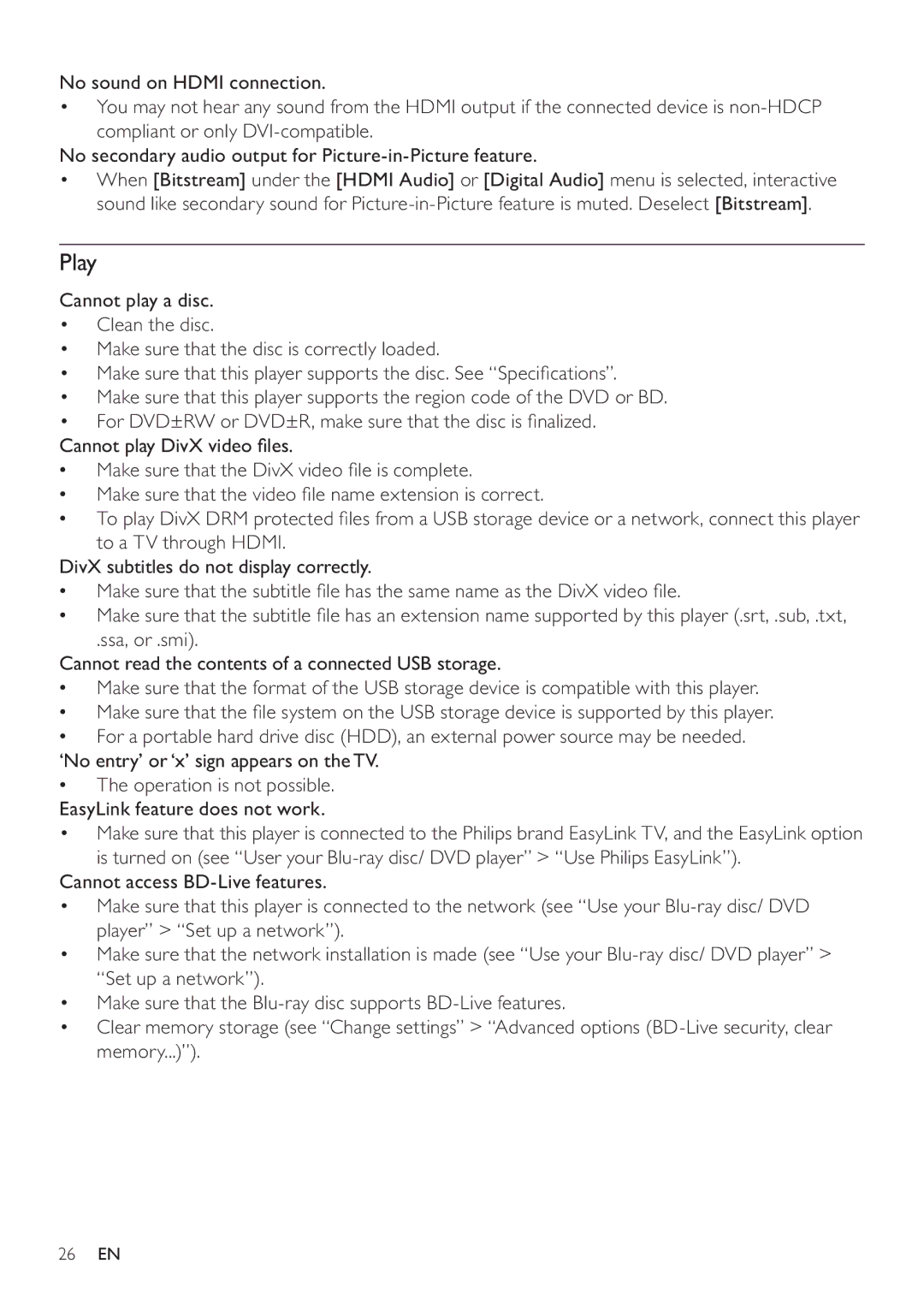 Philips BDP5200 user manual Play 