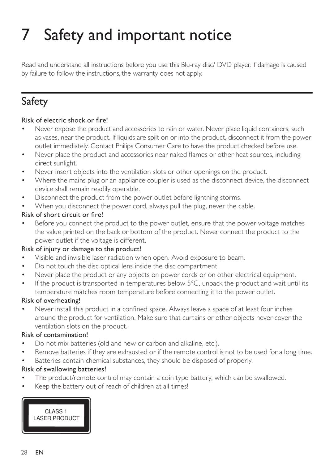 Philips BDP5200 user manual Safety and important notice 