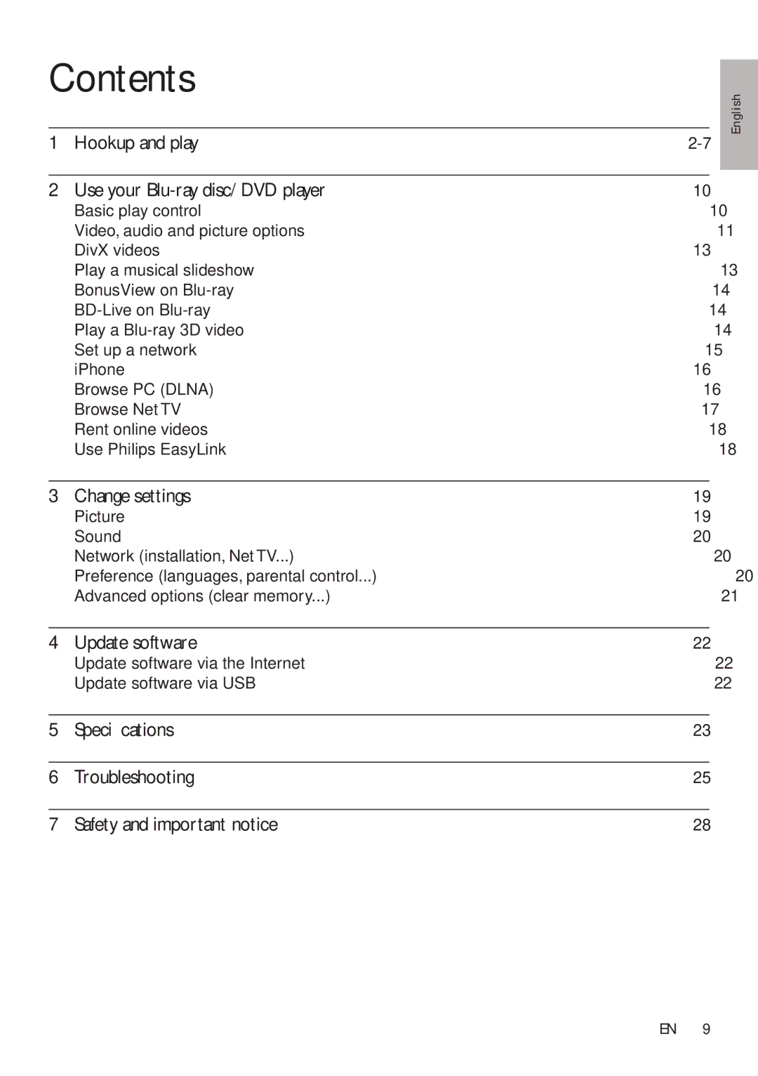 Philips BDP5200 user manual Contents 