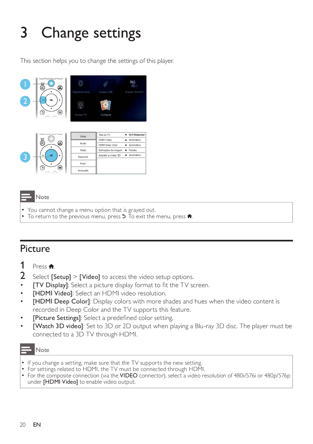 Philips BDP5200 user manual Change settings, Picture 