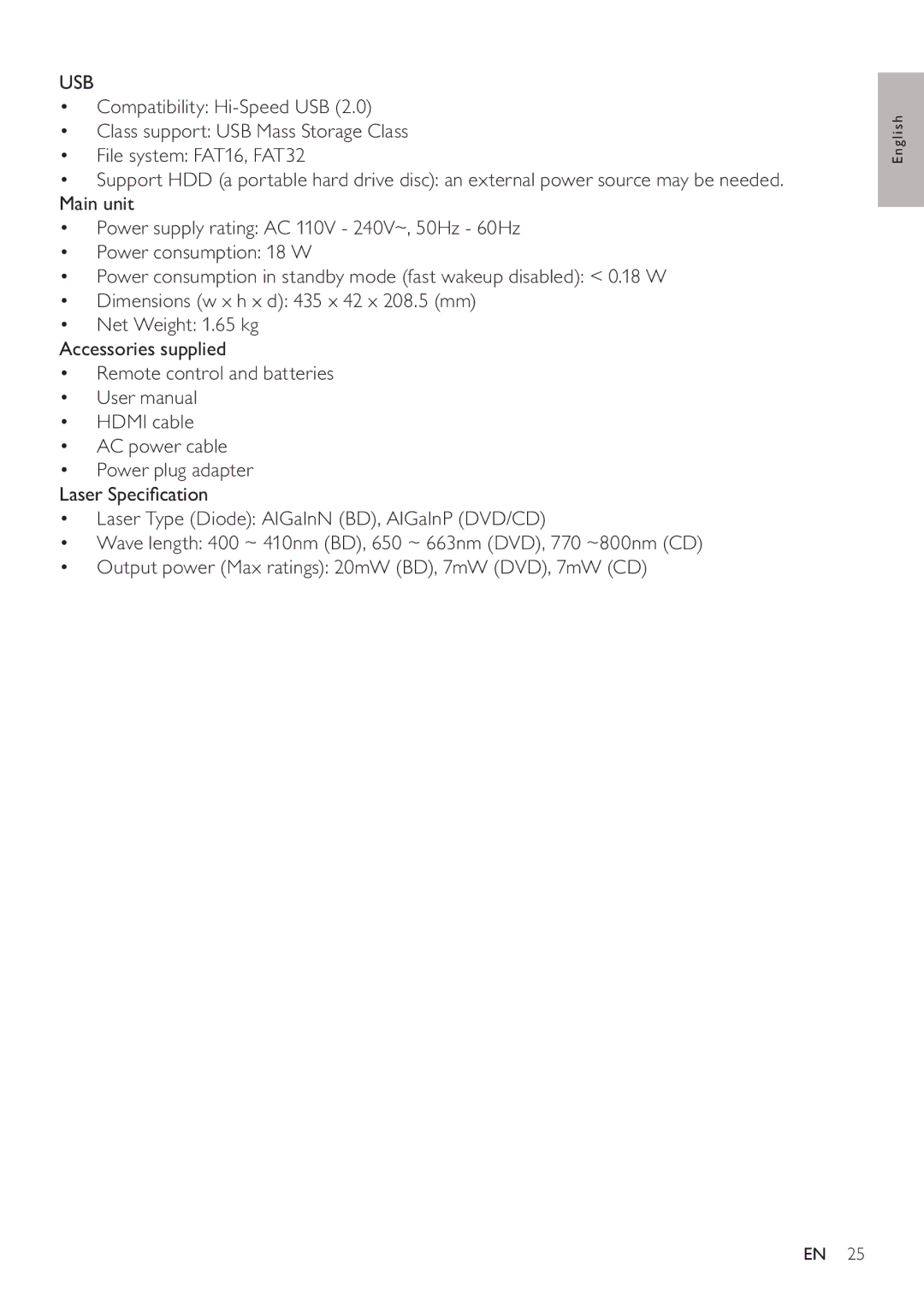 Philips BDP5200 user manual Usb 