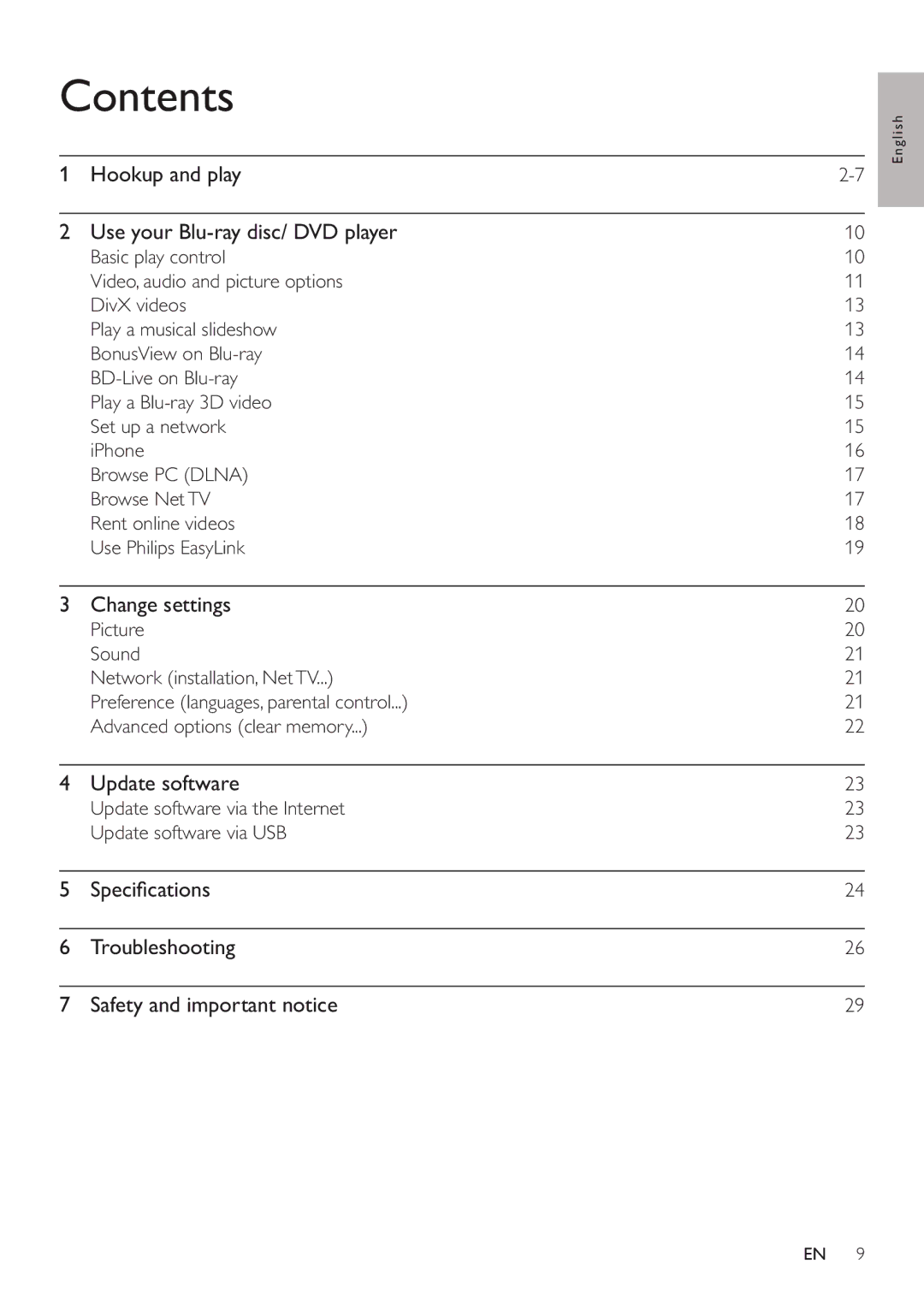 Philips BDP5200 user manual Contents 