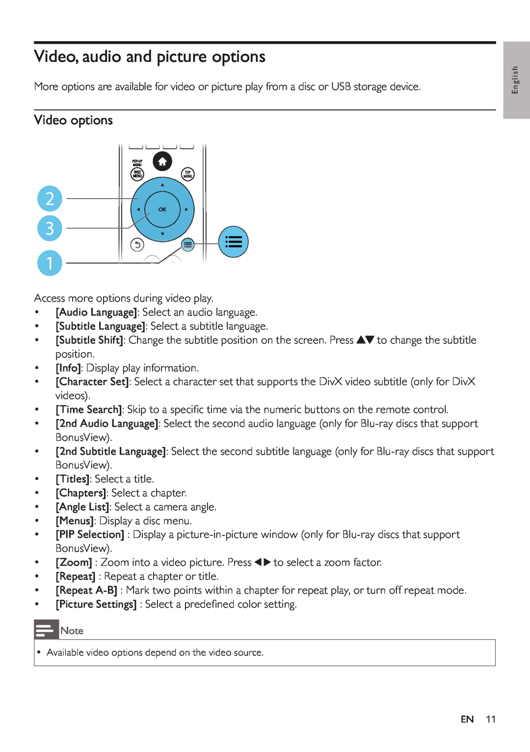 Philips BDP5200 user manual Video, audio and picture options, Video options 