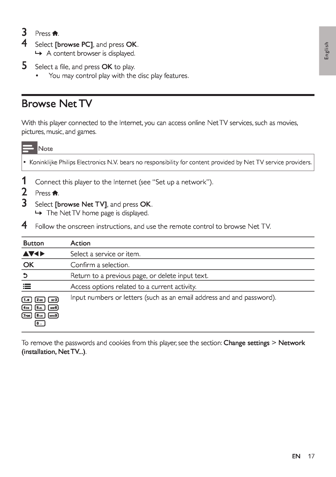 Philips BDP5200 user manual Browse NetTV, Select browse PC, and press OK. » A content browser is displayed 
