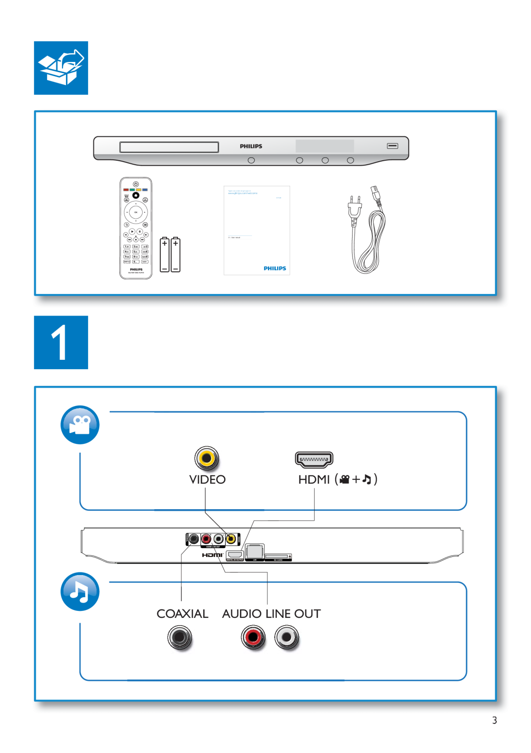Philips BDP5200 user manual Video Hdmi Coaxial Audio Line Out, EN User manual, Register your product and get support at 