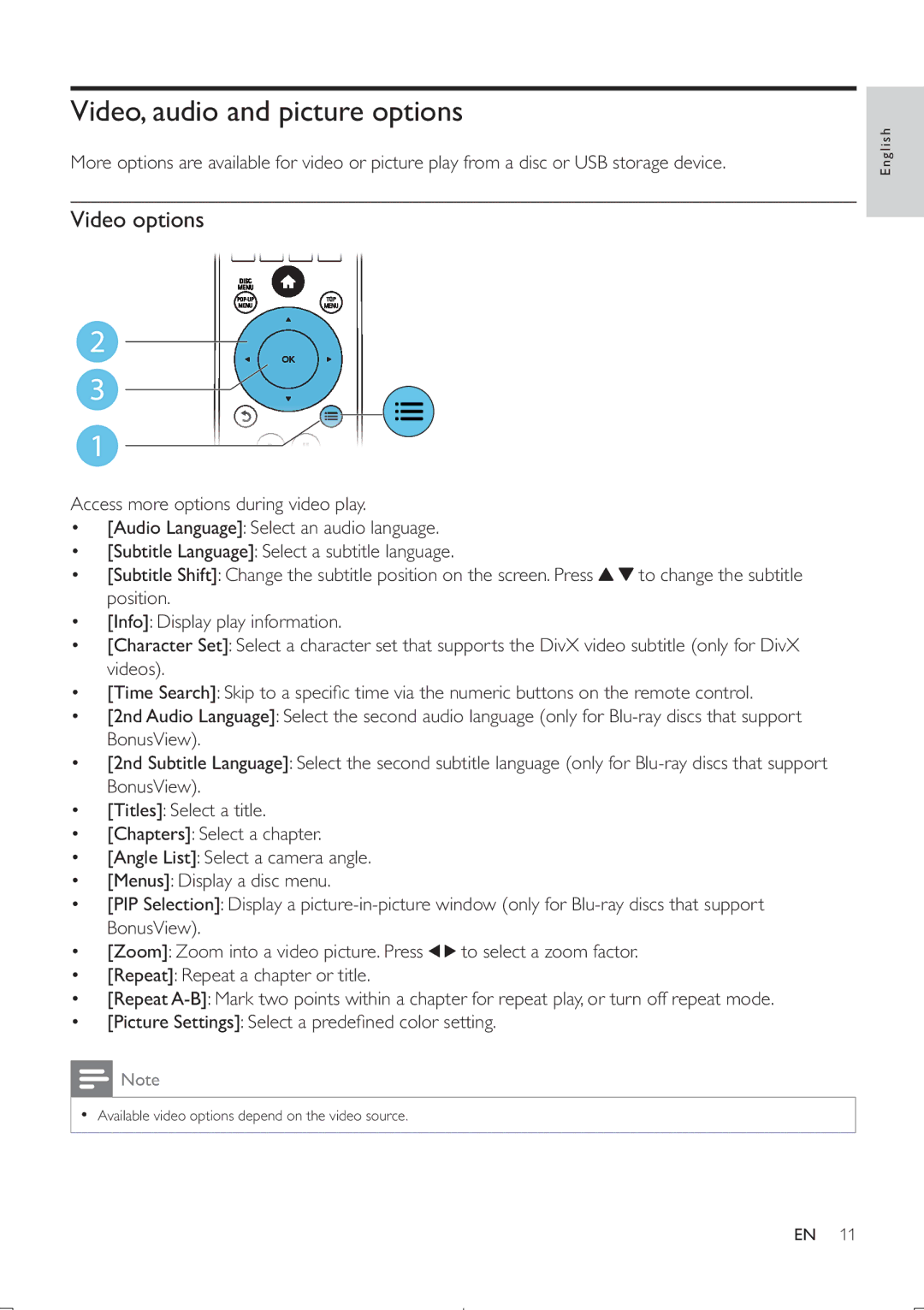 Philips BDP5406 user manual Video, audio and picture options, Video options 