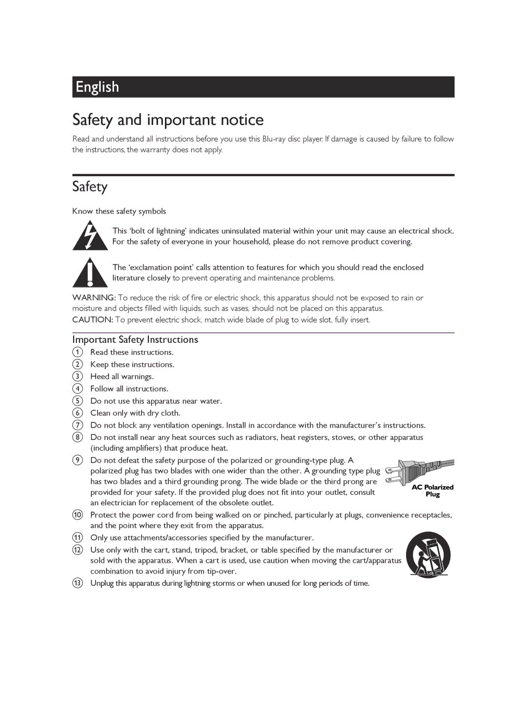 Philips BDP5406 user manual Important Safety Instructions, Know these safety symbols 