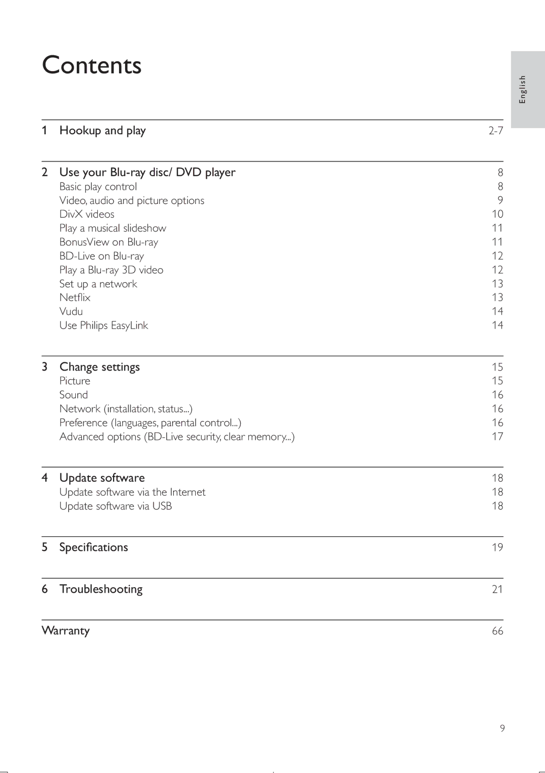 Philips BDP5406 user manual Contents 