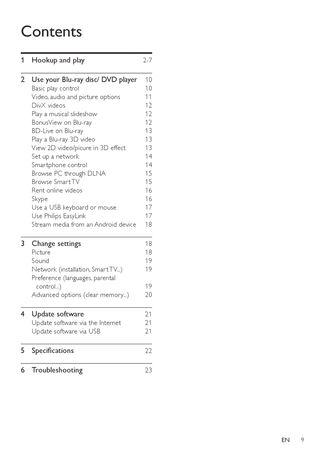 Philips BDP5500 user manual Contents 