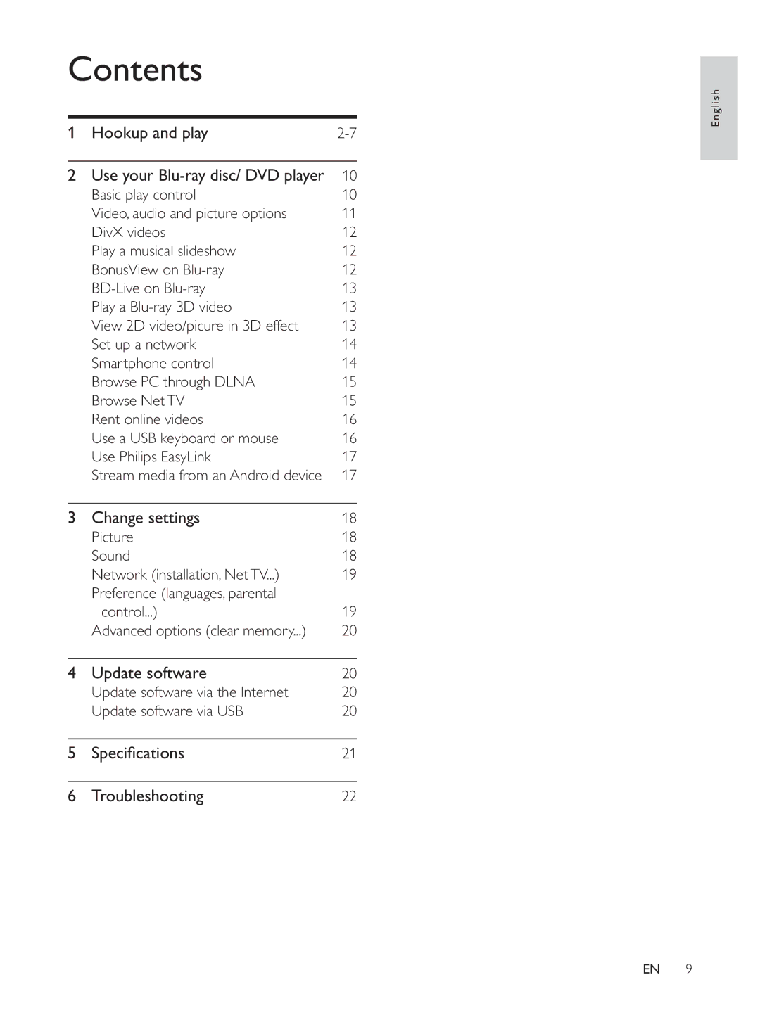 Philips BDP5510 user manual Contents 