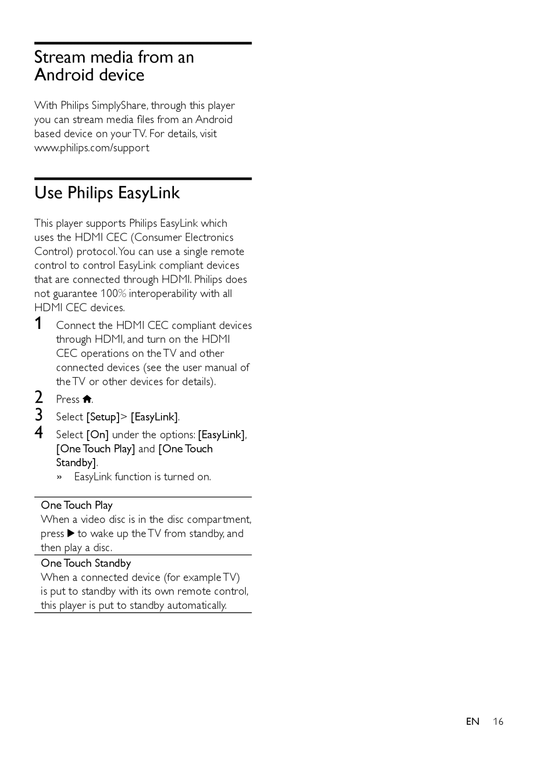 Philips BDP5600, BDP5602 user manual Stream media from an Android device Use Philips EasyLink 