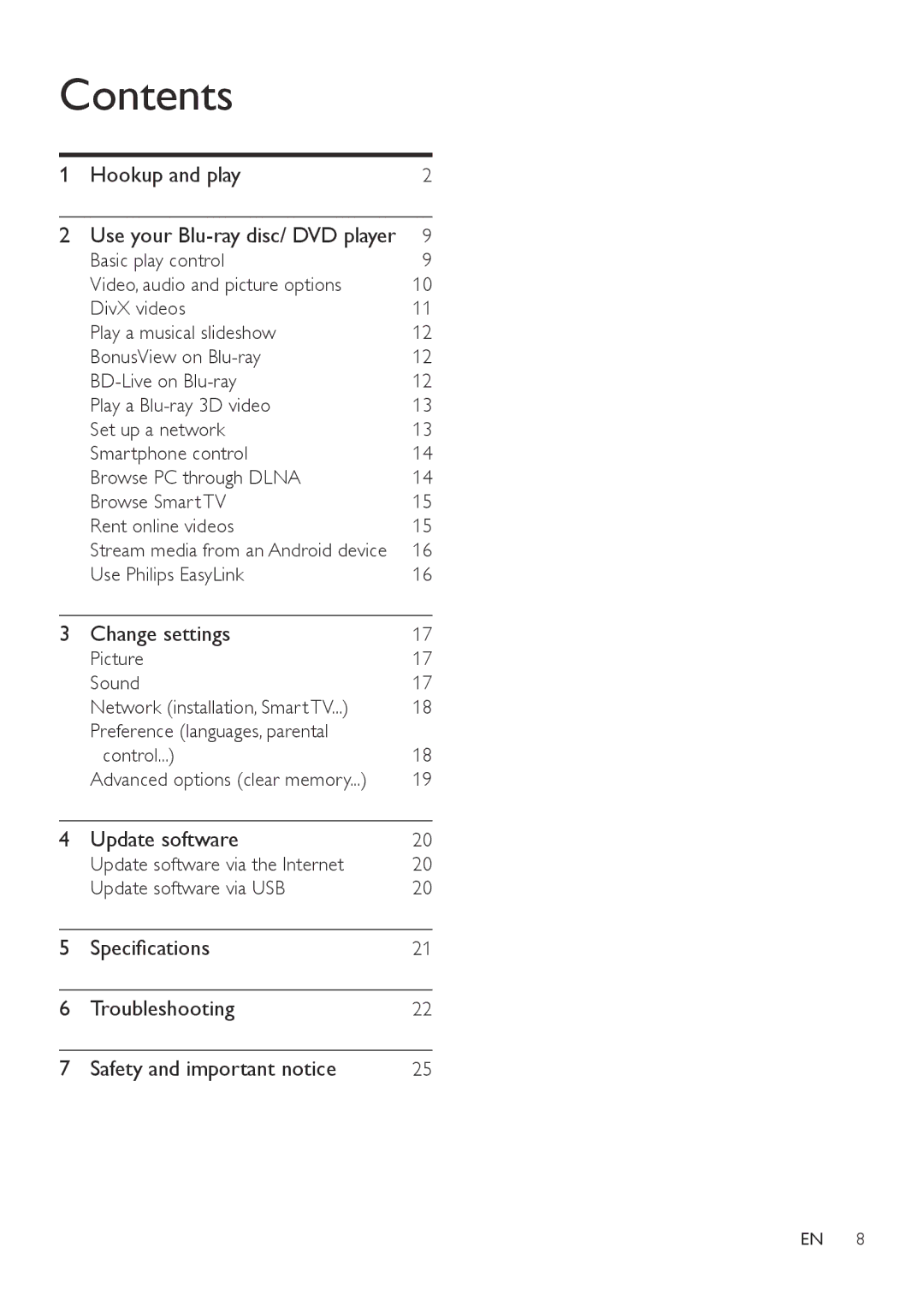 Philips BDP5600, BDP5602 user manual Contents 