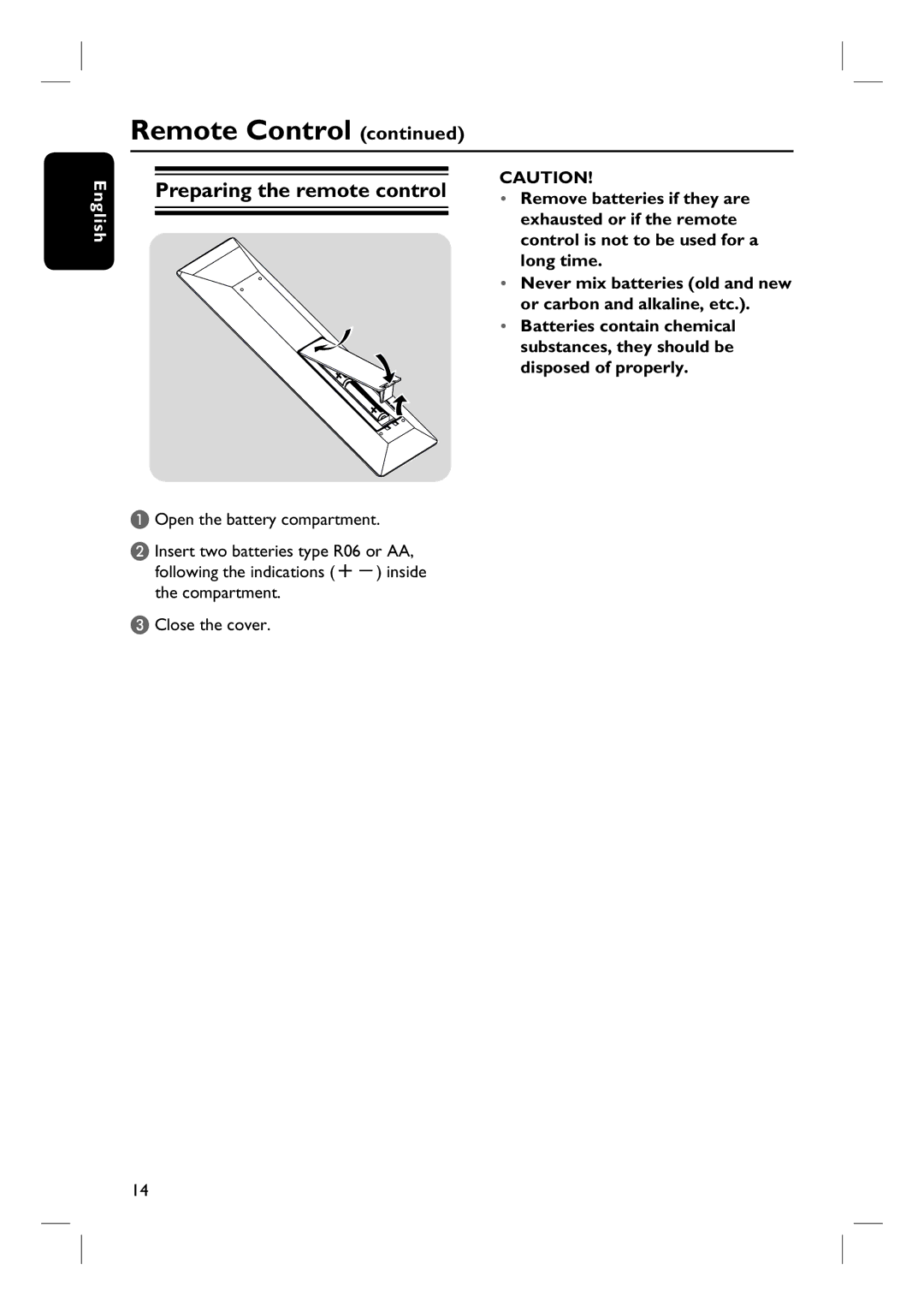 Philips BDP7100 user manual Preparing the remote control 