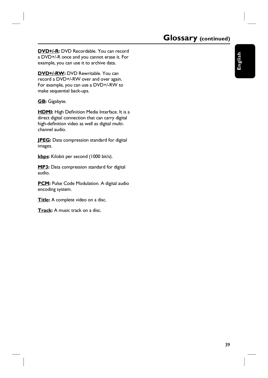 Philips BDP7100 user manual Glossary 