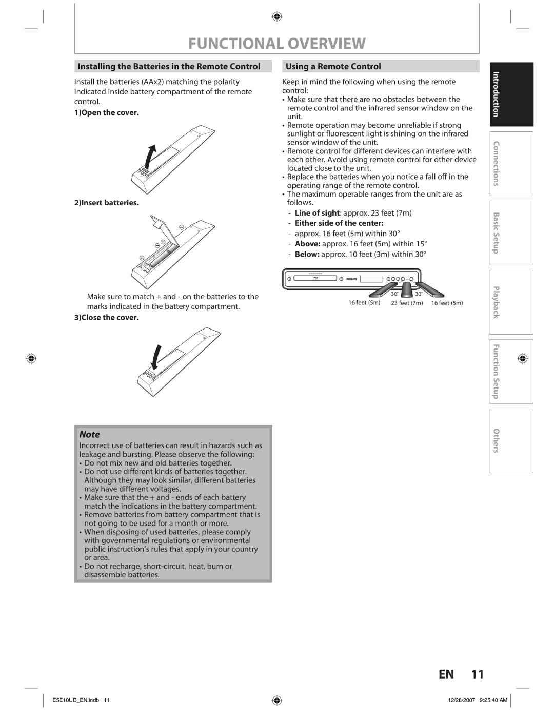 Philips BDP7200 Installing the Batteries in the Remote Control, Using a Remote Control, 1Open the cover 2Insert batteries 