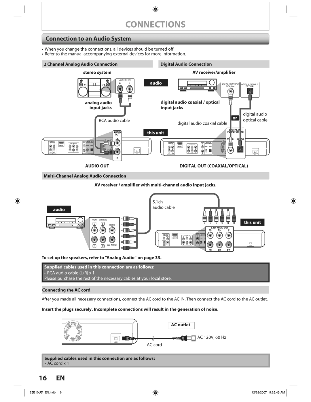 Philips BDP7200 manual Connection to an Audio System 