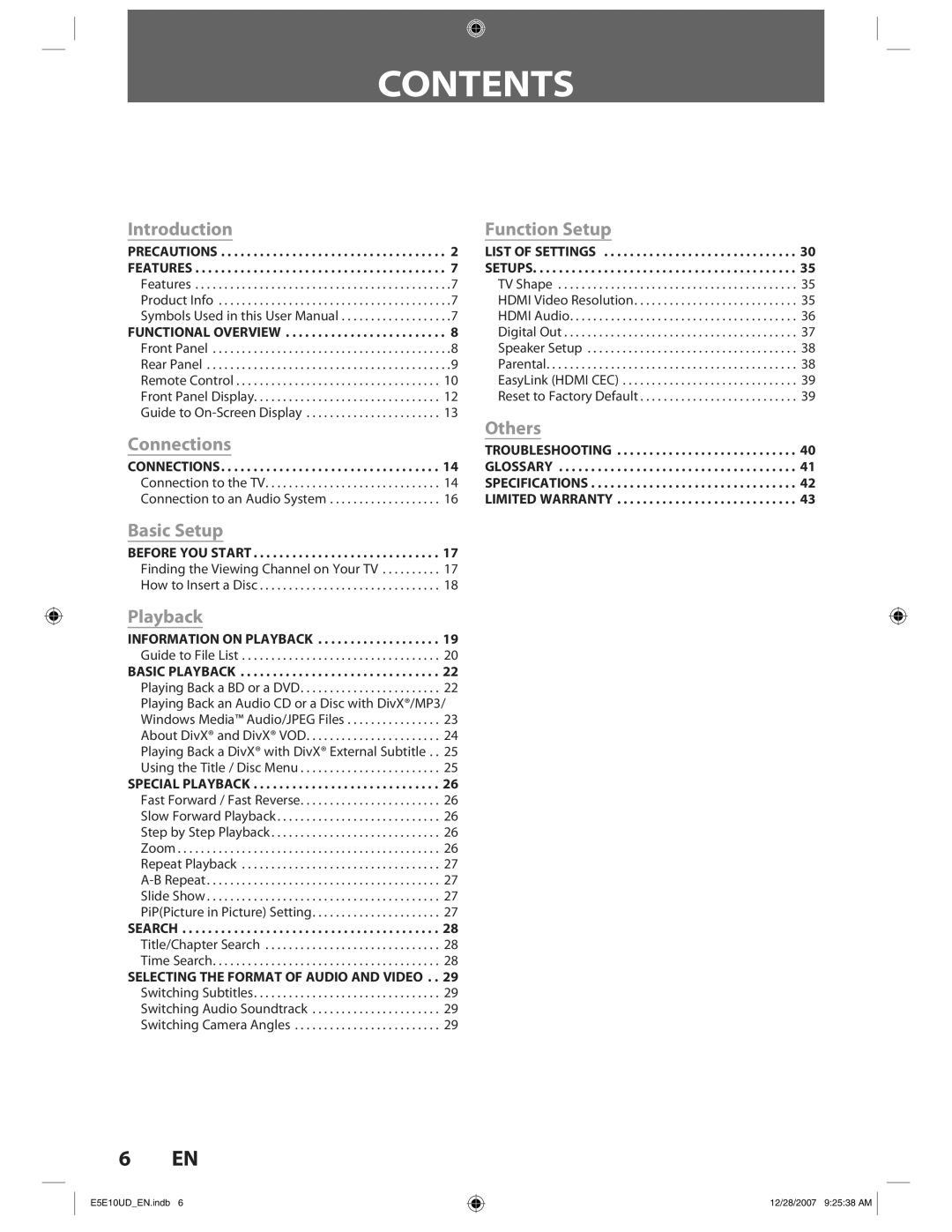 Philips BDP7200 manual Contents 