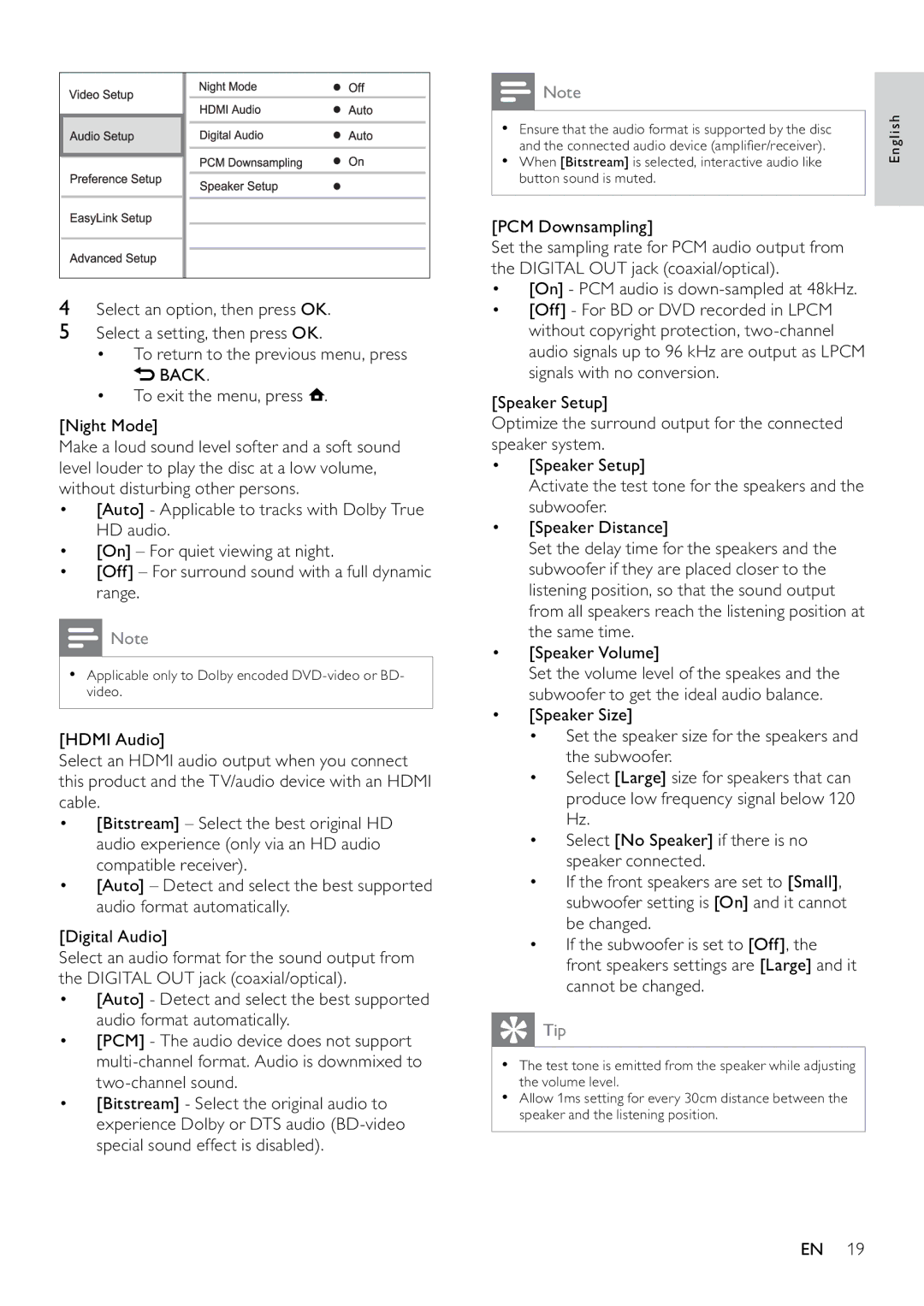 Philips BDP7500 user manual Applicable only to Dolby encoded DVD-video or BD- video 