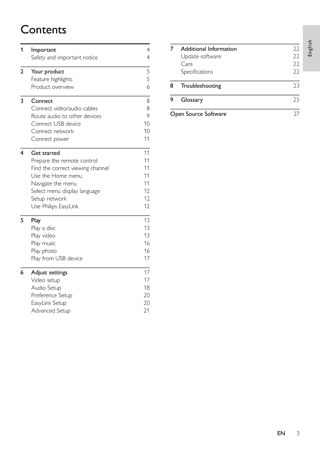 Philips BDP7500 user manual Contents 