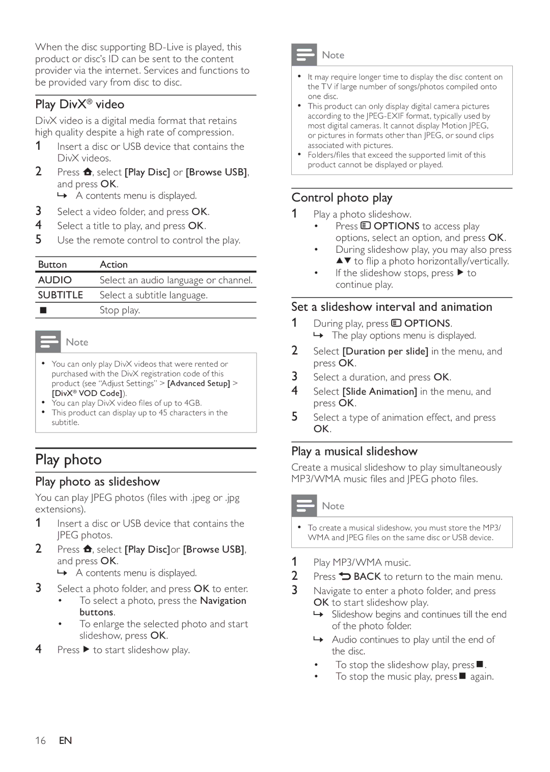 Philips BDP7500S2, BDP7500B2, BDP7500 MK II user manual Play photo 