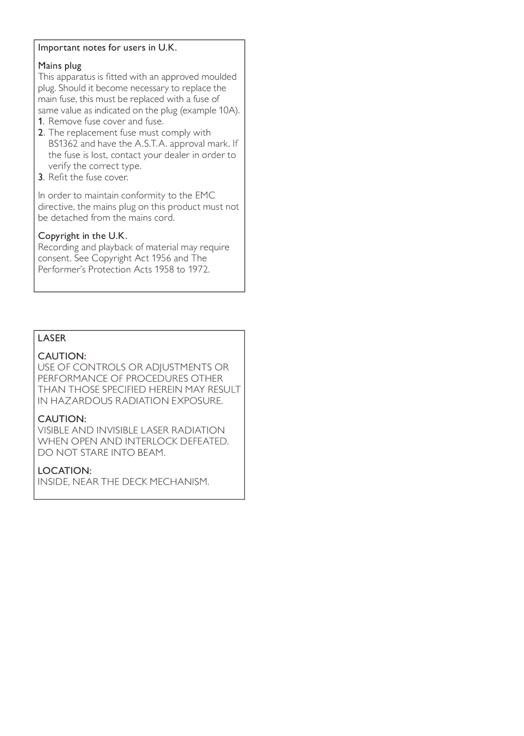 Philips BDP7500 MK II, BDP7500B2, BDP7500S2 user manual Important notes for users in U.K Mains plug, Laser 