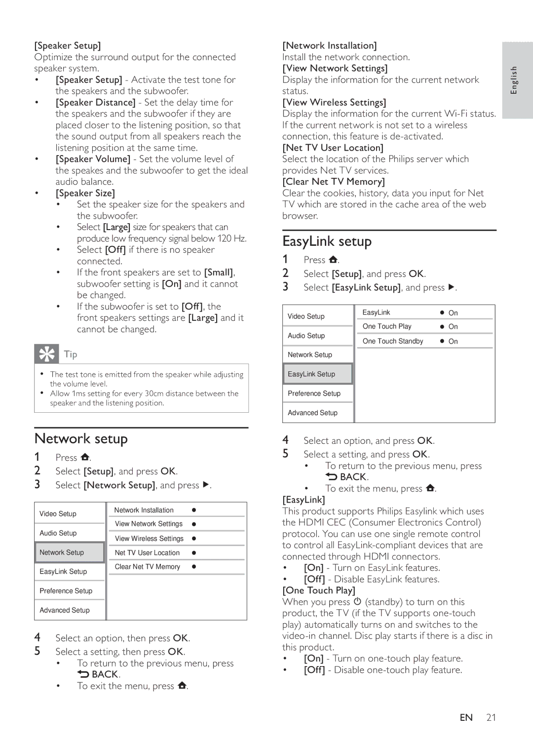 Philips BDP7500B2, BDP7500S2, BDP7500 MK II user manual Network setup, EasyLink setup 