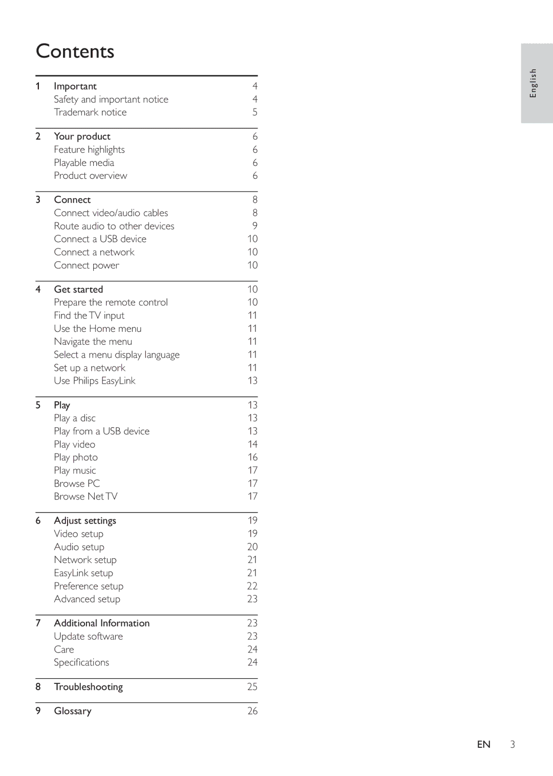 Philips BDP7500B2, BDP7500S2, BDP7500 MK II user manual Contents 