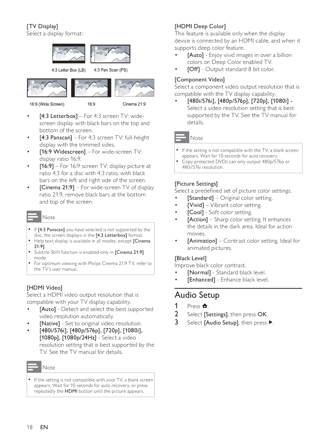 Philips BDP7500BL user manual Audio Setup 