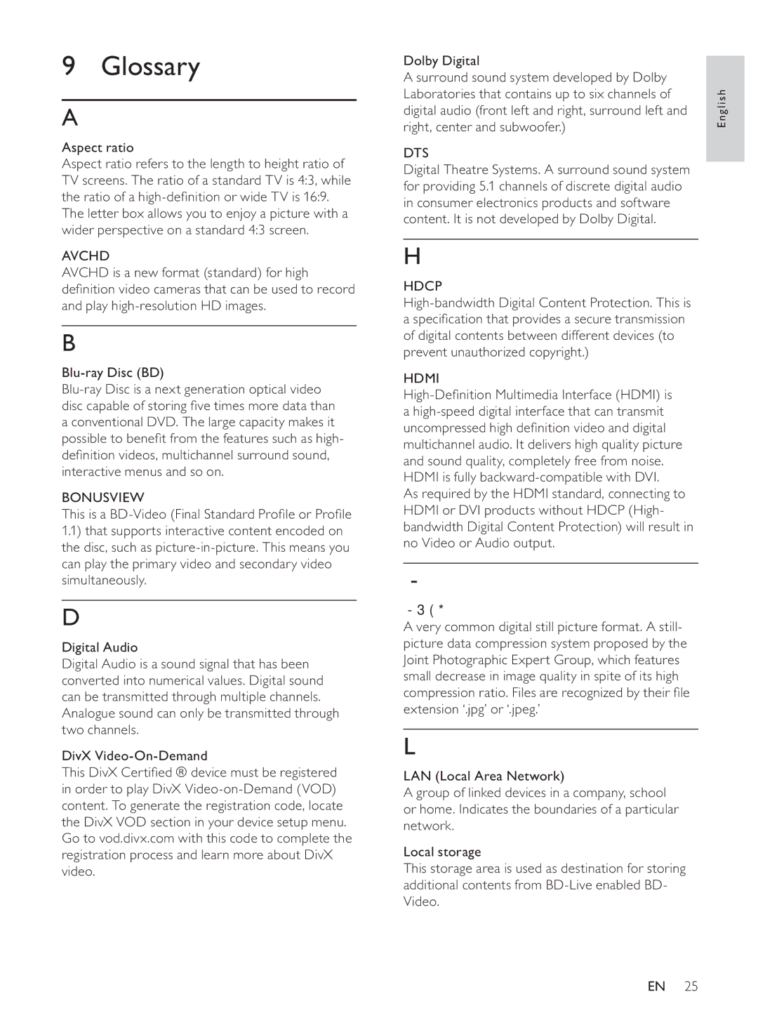 Philips BDP7500BL user manual Glossary 