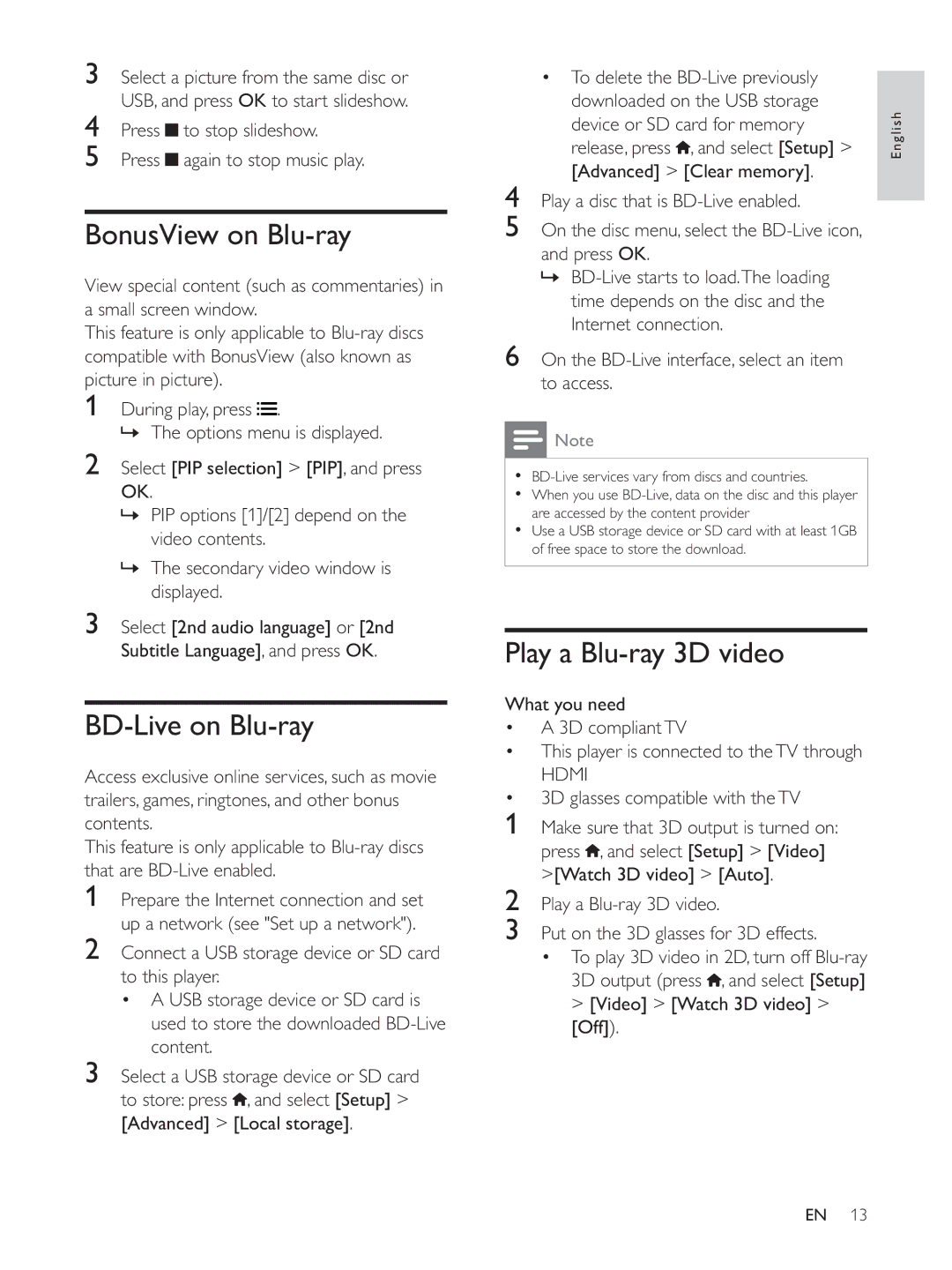 Philips BDP7700 user manual BonusView on Blu-ray, BD-Live on Blu-ray, Play a Blu-ray 3D video, Hdmi 