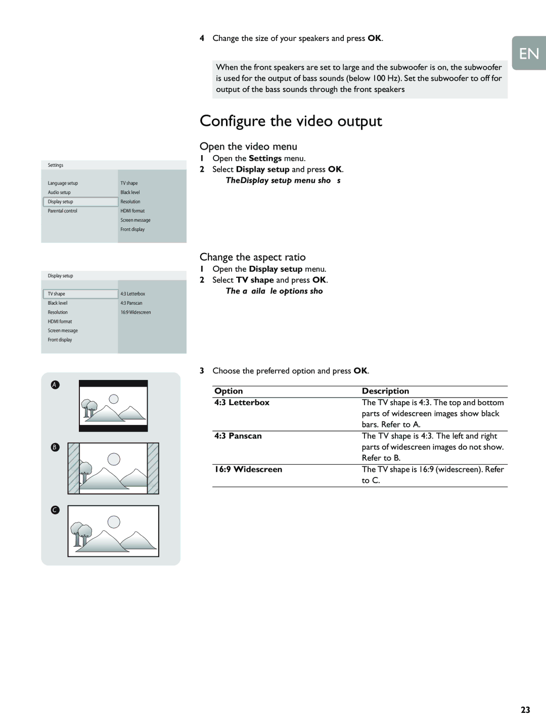 Philips BDP9000 manual Configure the video output, Open the video menu, Change the aspect ratio 