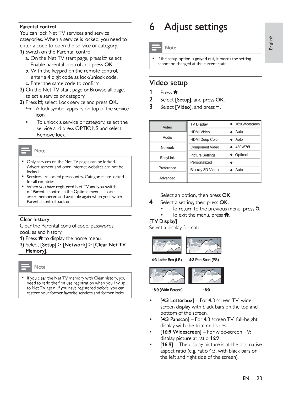 Philips BDP9600 manual Adjust settings, Video setup 