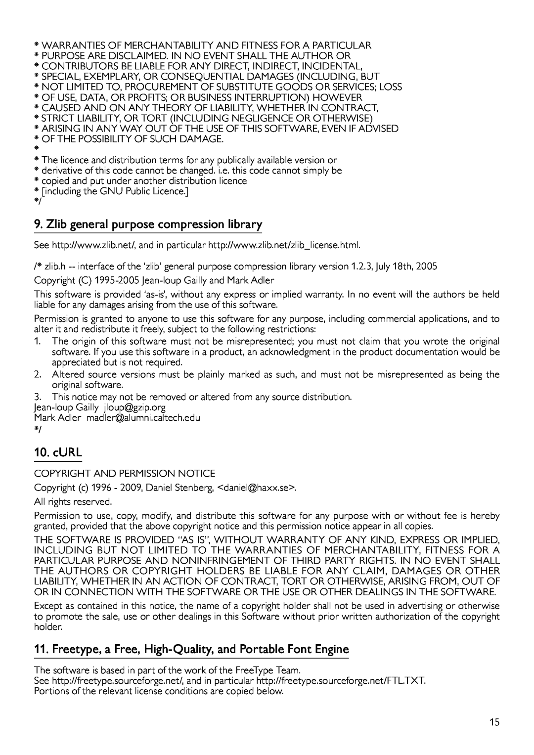 Philips BDP9600 manual Zlib general purpose compression library, cURL 