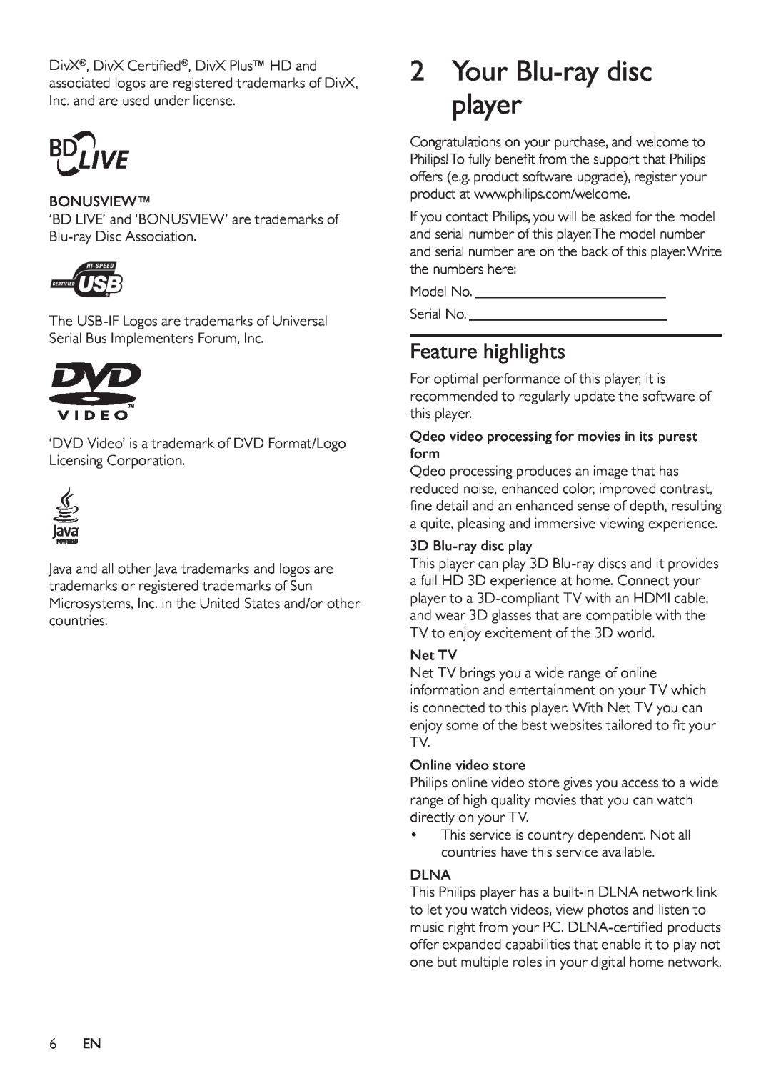 Philips BDP9600 user manual Your Blu-ray disc player, Feature highlights 
