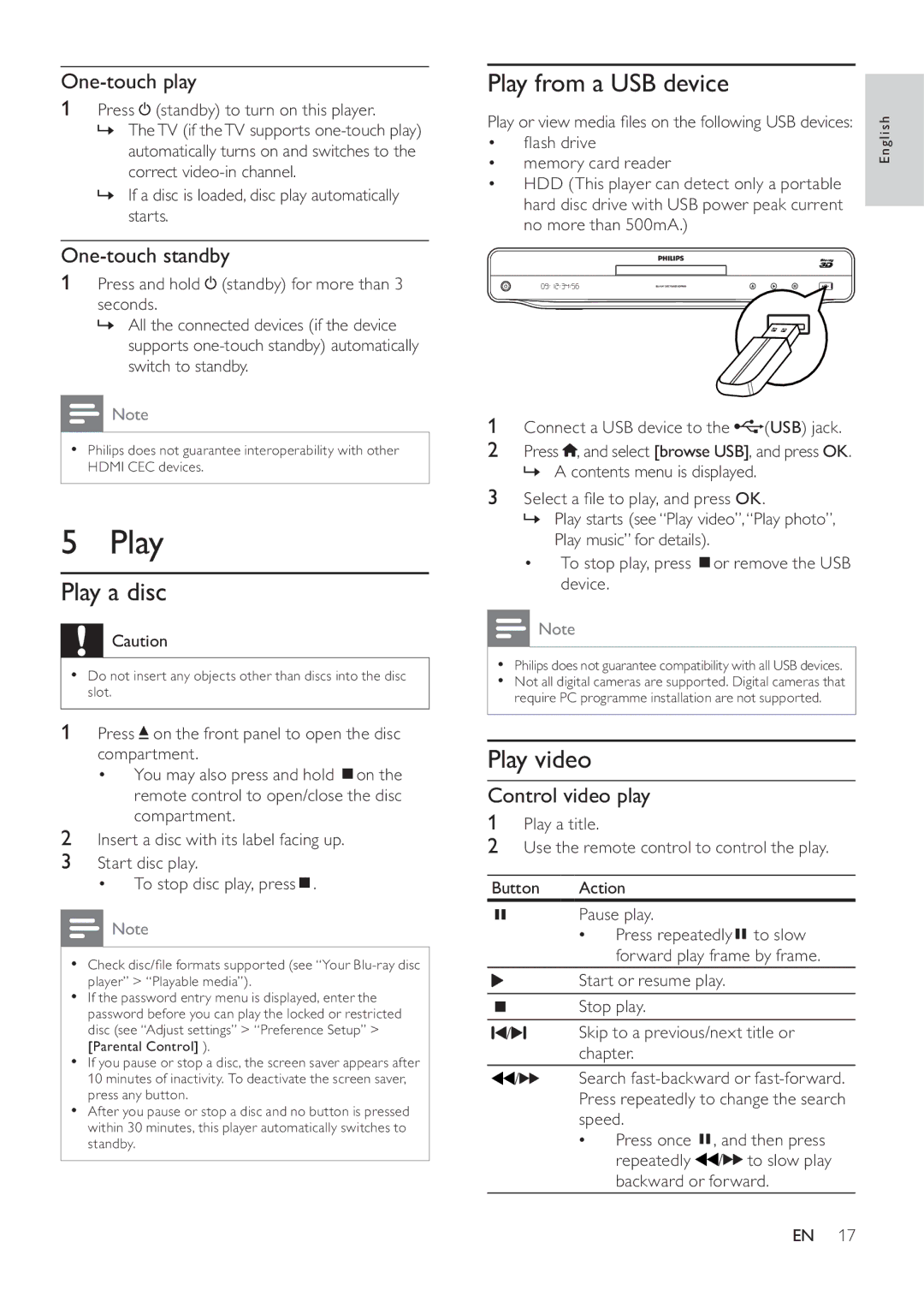 Philips BDP9600 manual Play a disc, Play from a USB device, Play video 