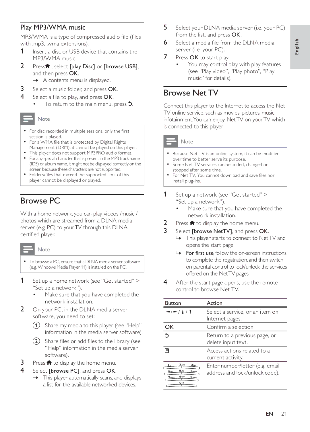 Philips BDP9600 manual Browse PC, Browse NetTV, Play MP3/WMA music 