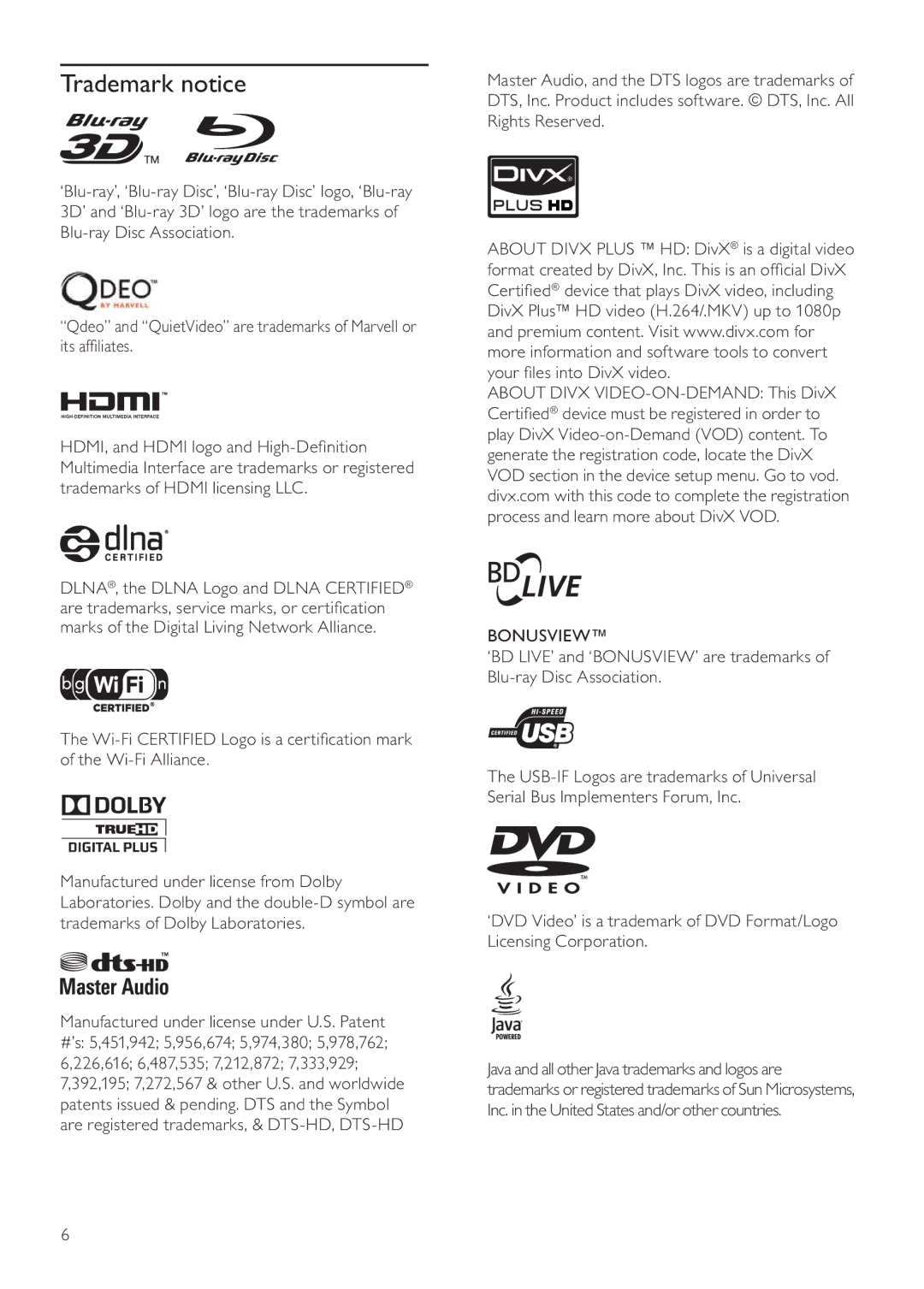 Philips BDP9600 manual Trademark notice, Bonusview 