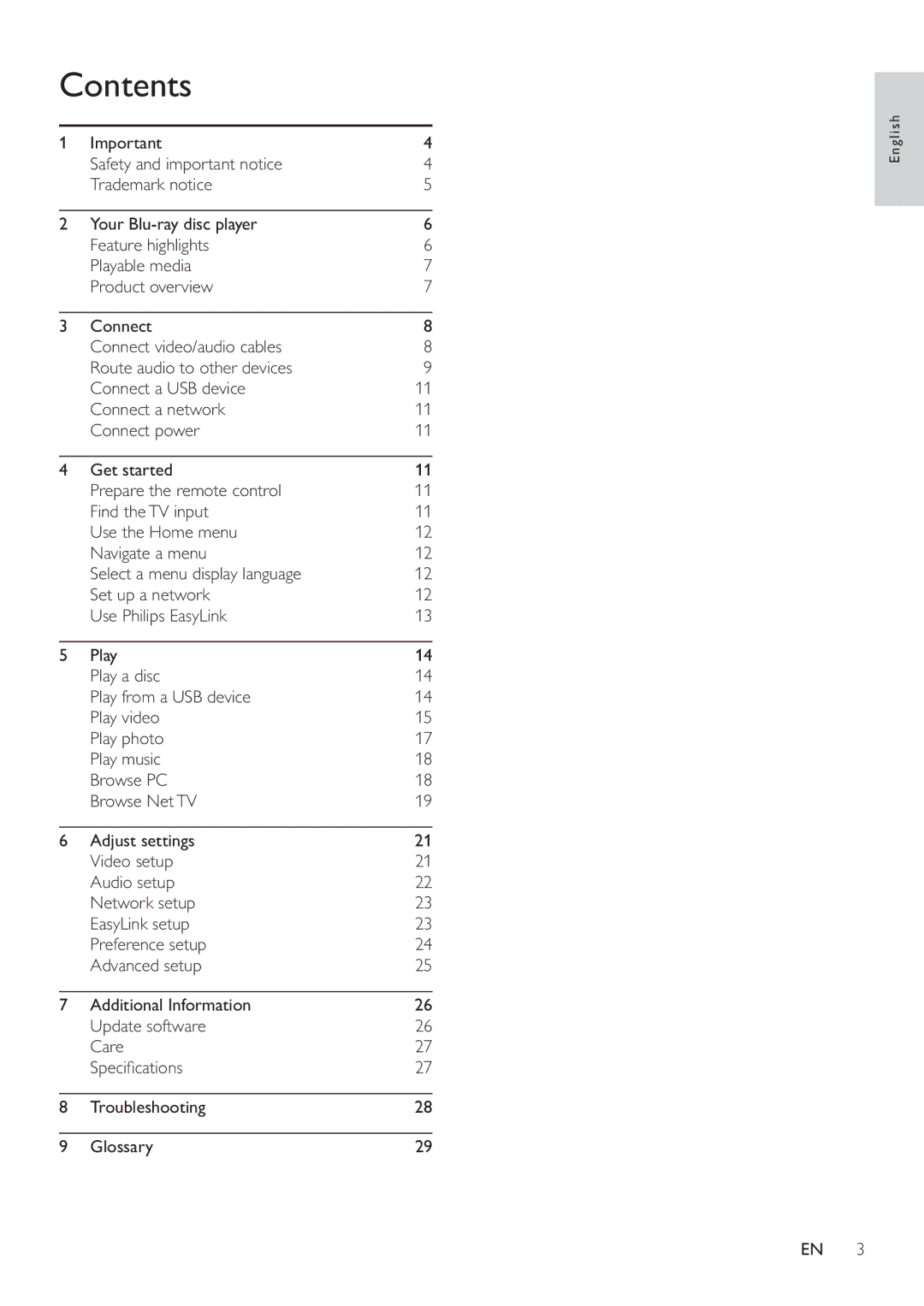 Philips BDP9600 user manual Contents 