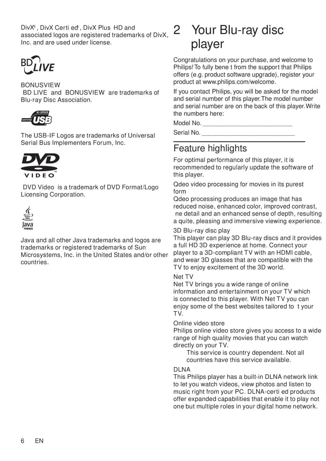 Philips BDP9600 user manual Your Blu-ray disc player, Feature highlights, 3D Blu-ray disc play 