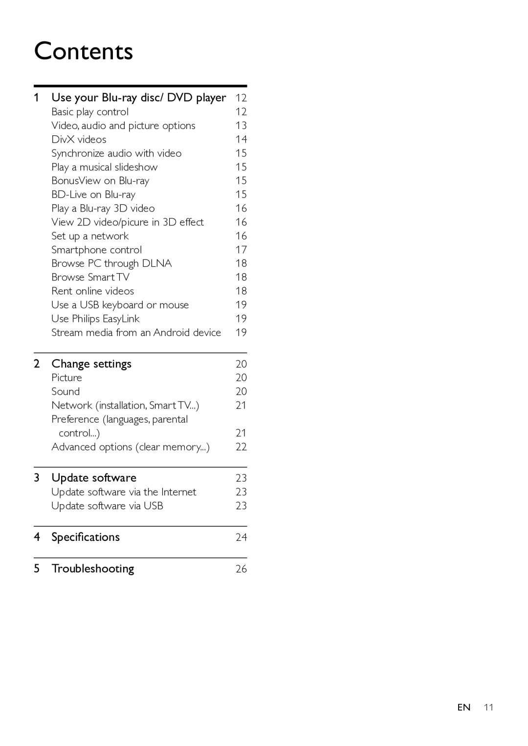 Philips BDP9700 user manual Contents 