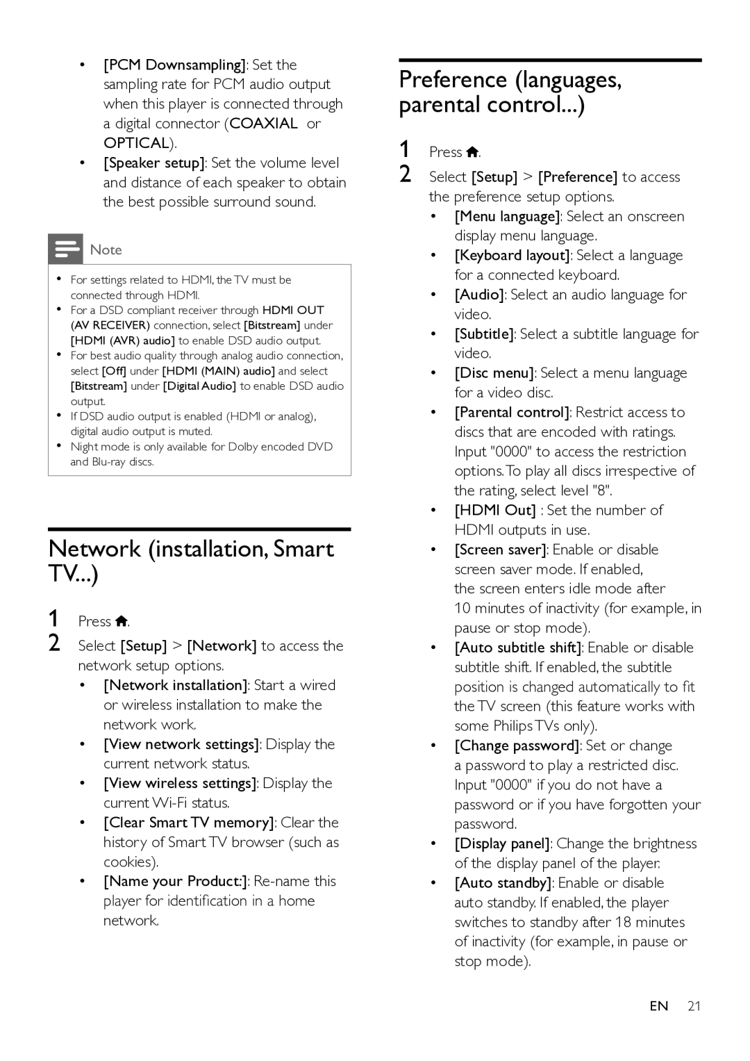 Philips BDP9700 user manual Network installation, Smart TV, Hdmi Out Set the number of Hdmi outputs in use 