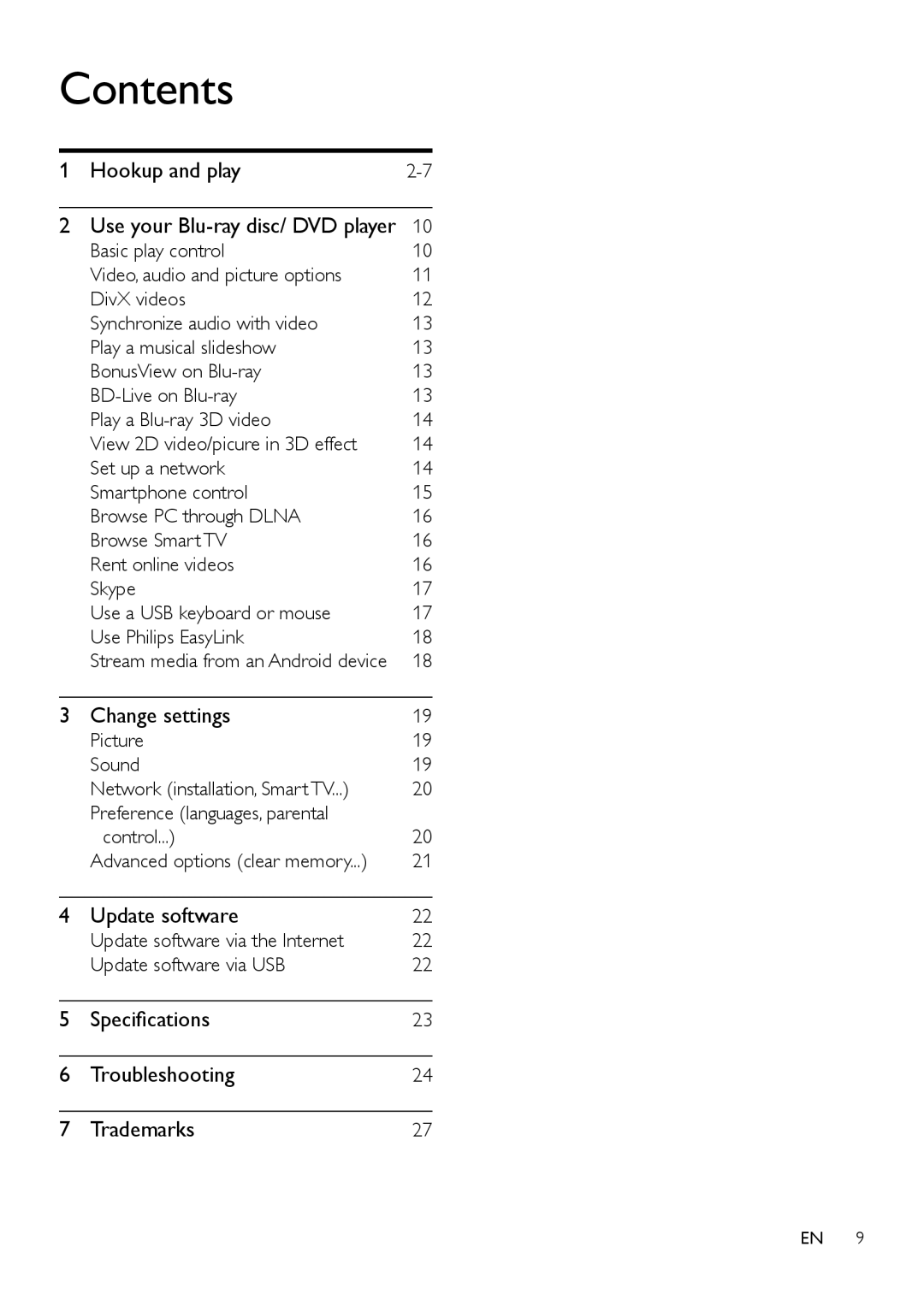 Philips BDP9700 user manual Contents 