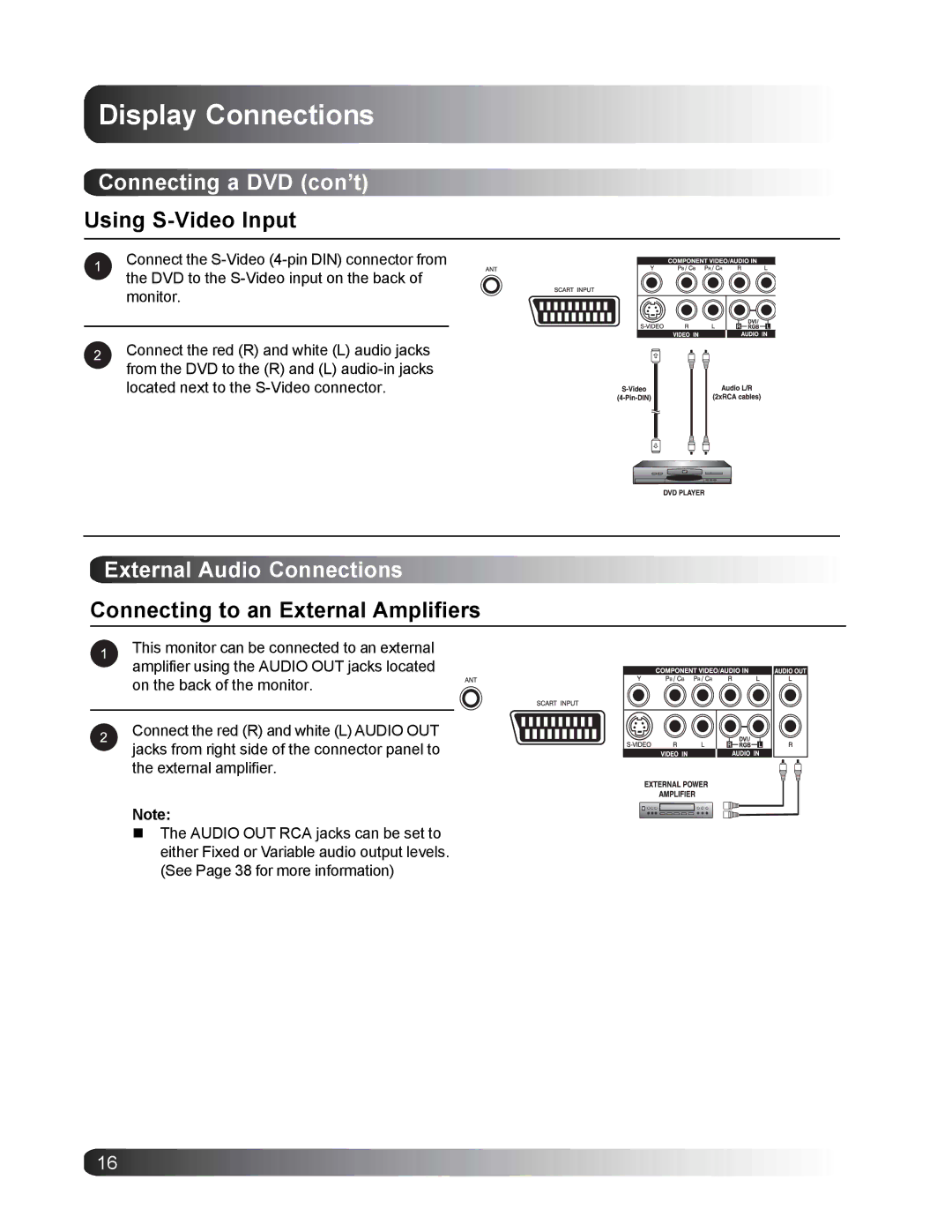 Philips BDS4221/00 user manual Connecting a DVD con’t, External Audio Connections, Connecting to an External Amplifiers 