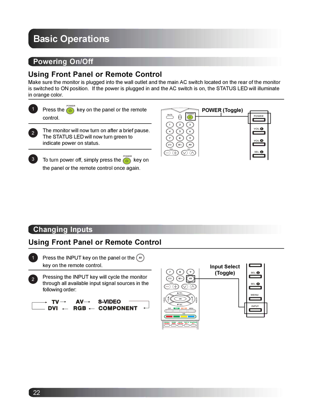 Philips BDS4221/00 user manual Basic Operations, Powering On/Off, Using Front Panel or Remote Control, Changing Inputs 