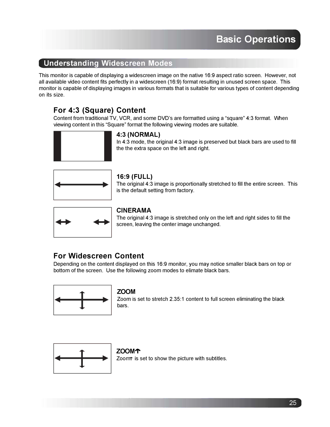 Philips BDS4221/00 user manual Understanding Widescreen Modes, For 43 Square Content, For Widescreen Content, Normal, Full 