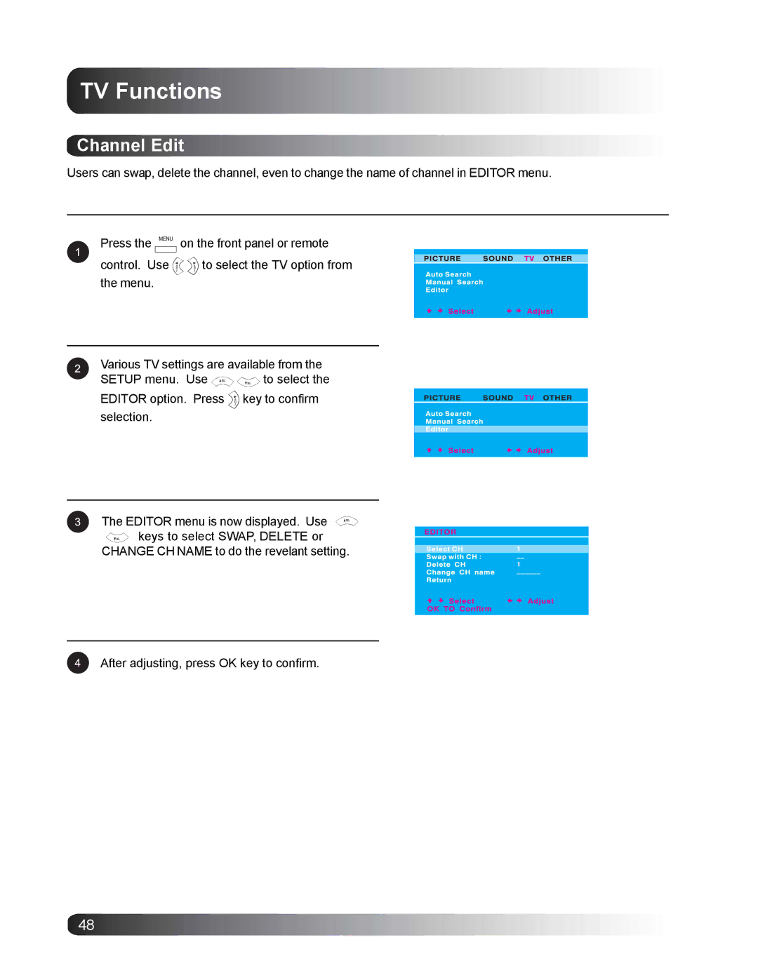 Philips BDS4221/00 user manual Channel Edit 