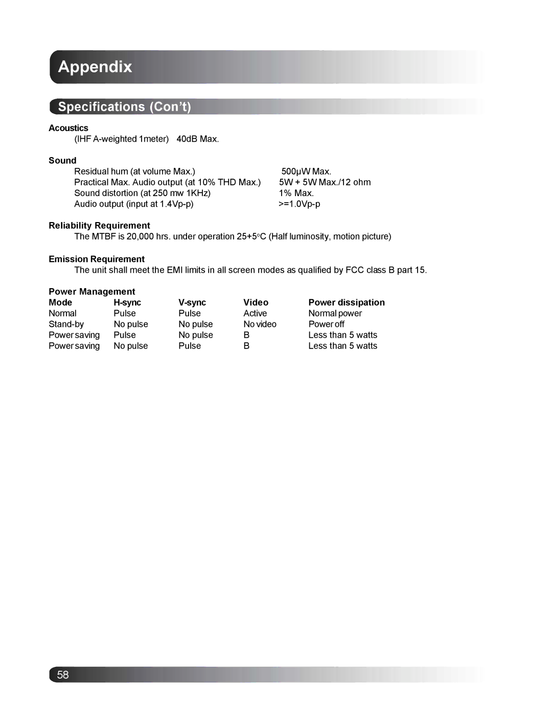 Philips BDS4221/00 user manual Acoustics, Sound, Reliability Requirement, Emission Requirement 